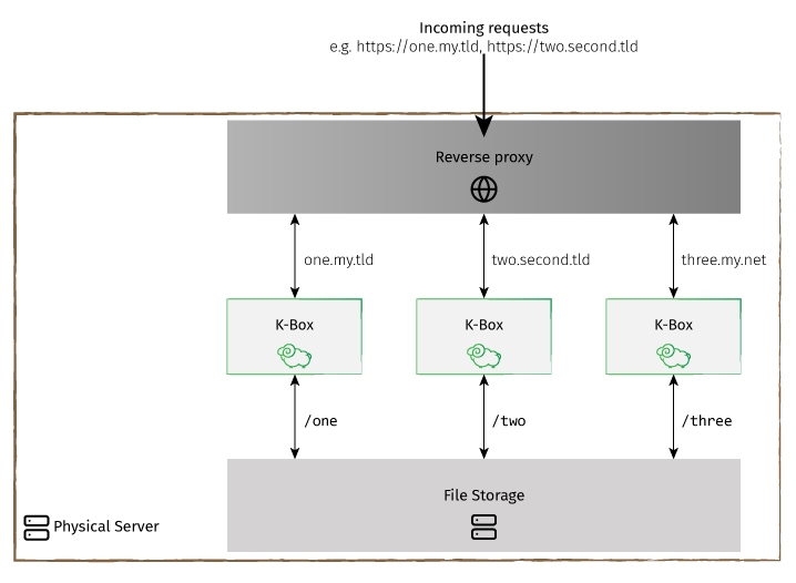 Diagram of a multiple K-Box deployment on the same server
